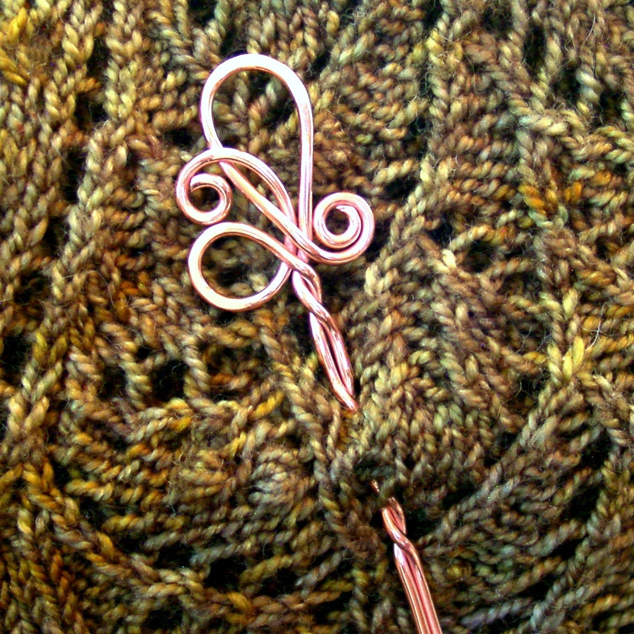 Elegant Copper Twist Shawl Pin - Hand and Heat Forged