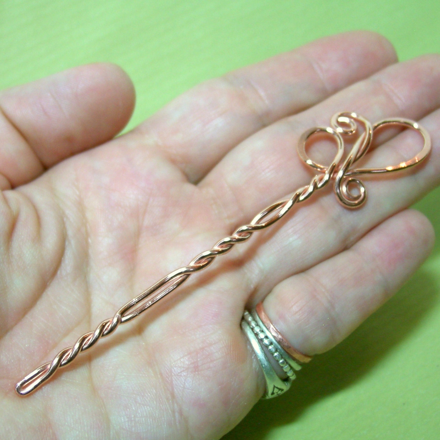 Elegant Copper Twist Shawl Pin - Hand and Heat Forged