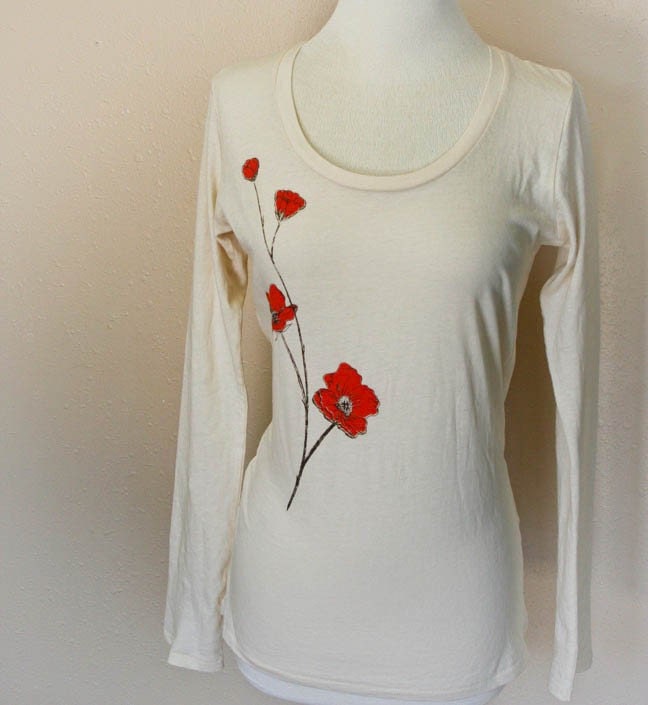 Orange Blooms Organic long sleeve scoop neck