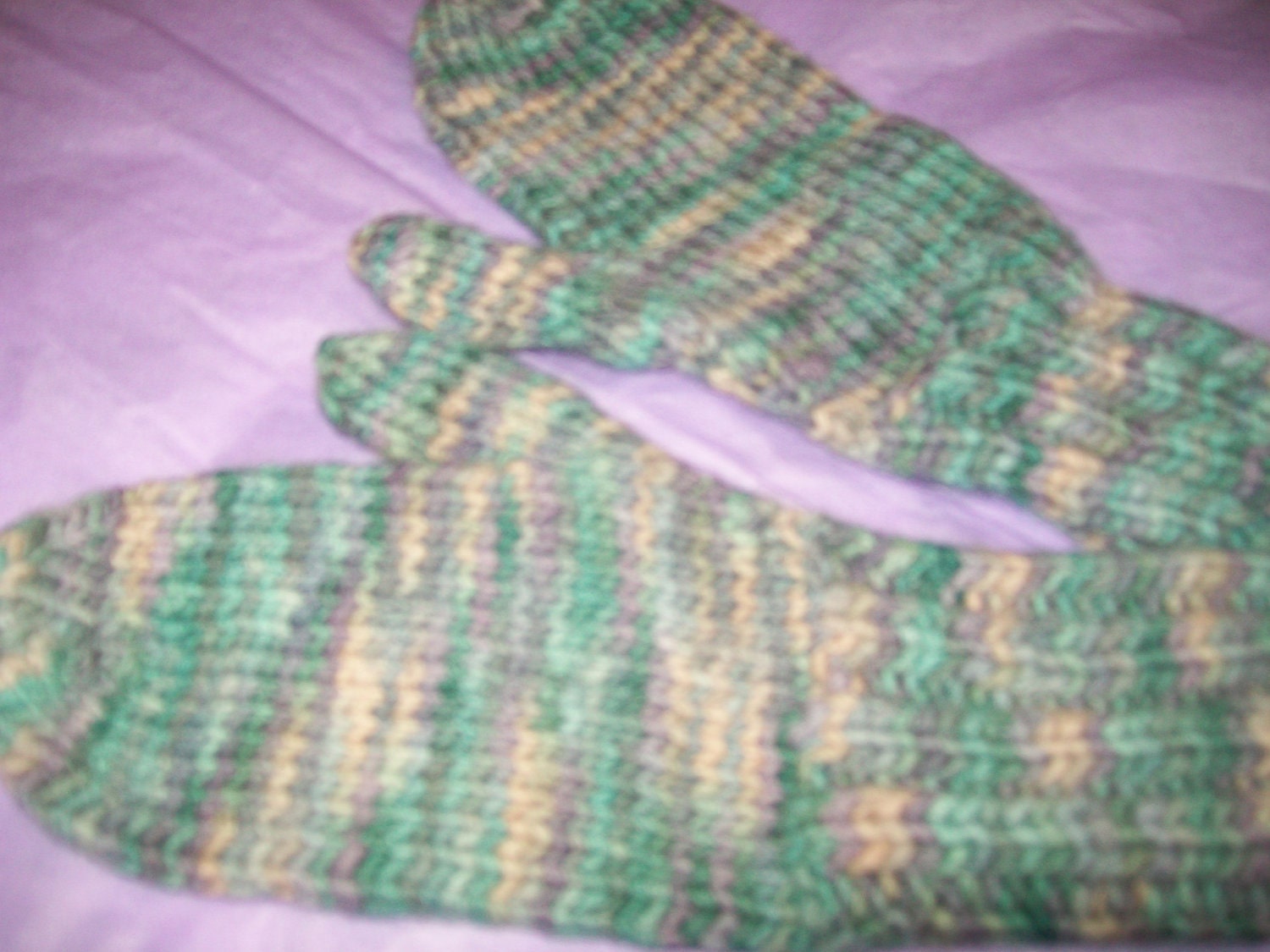 Handknit wool cotton mittens large unisex men women blue green gray hand dyed rustic style