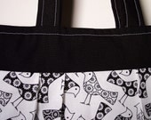 Pleated Shoulder Bag Purse, Black and White Birds