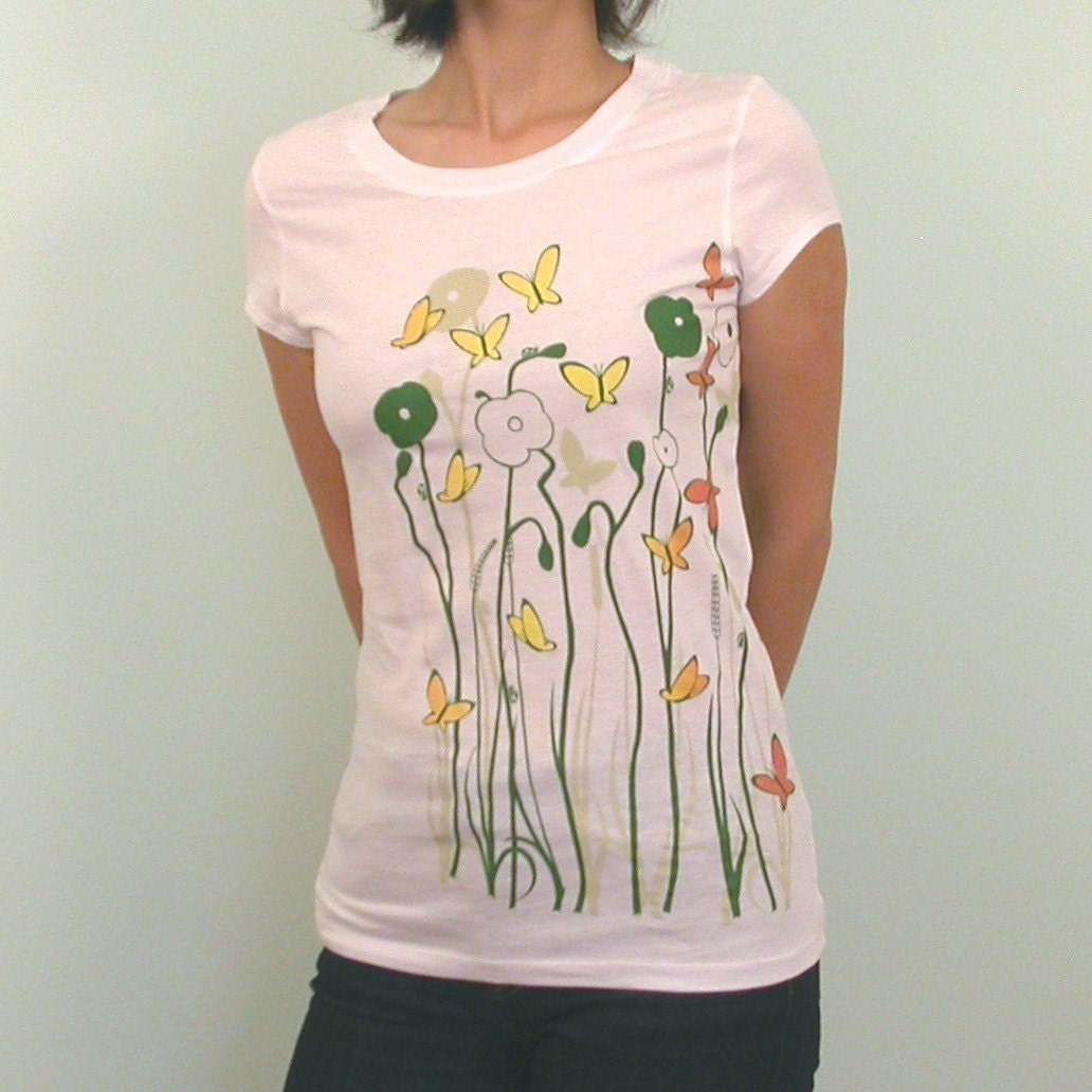 SALE Butterfly Garden White tshirt L and XL