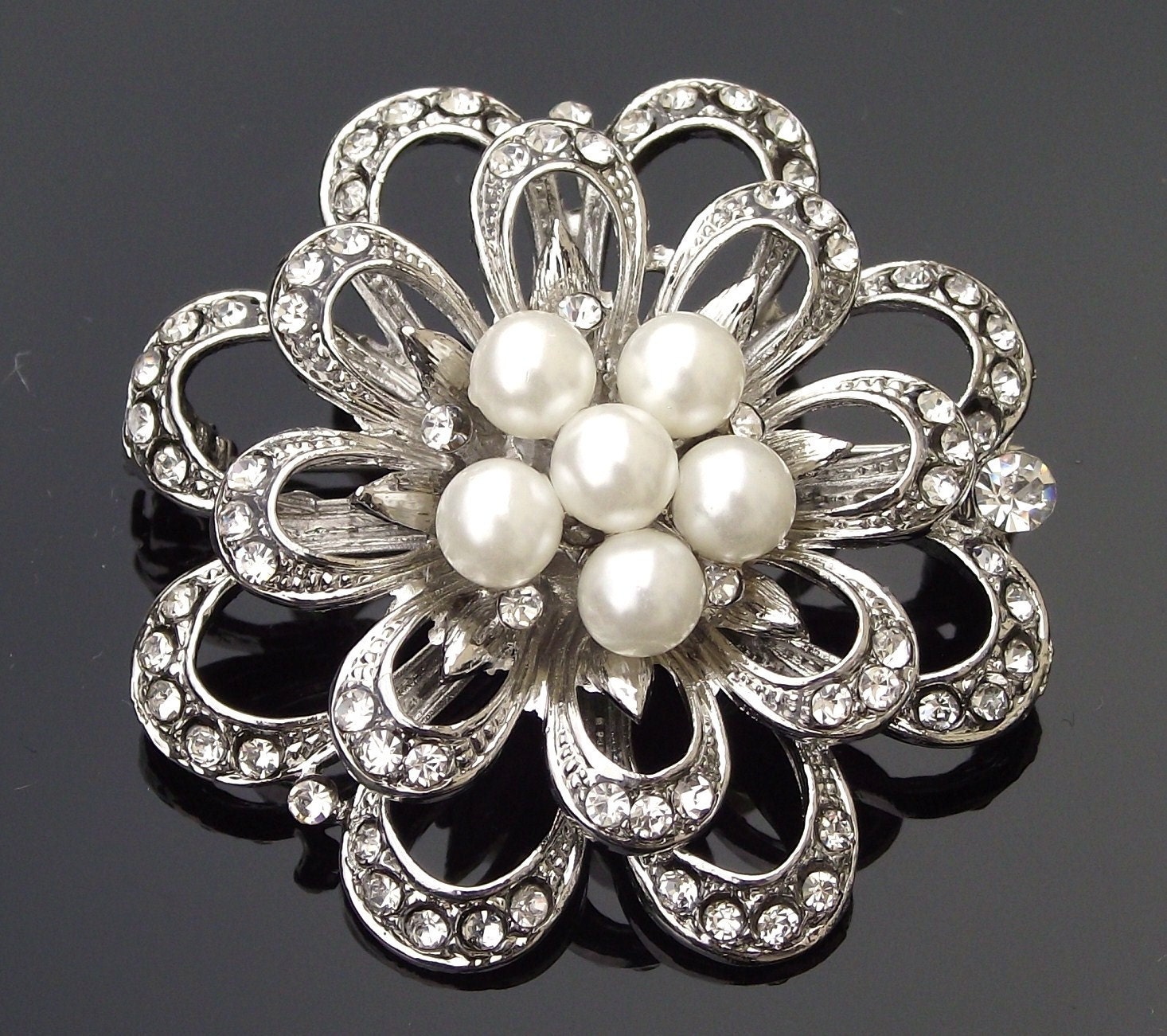 Beautiful Ivory Pearl, Crystal & Rhinestone Brooch - Vintage style Wedding Jewelry, DANIELLE