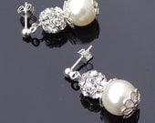 Filigree Bridal Ivory Pearl Earrings, Crystal Encrusted Wedding Pearl Earrings, MONROE