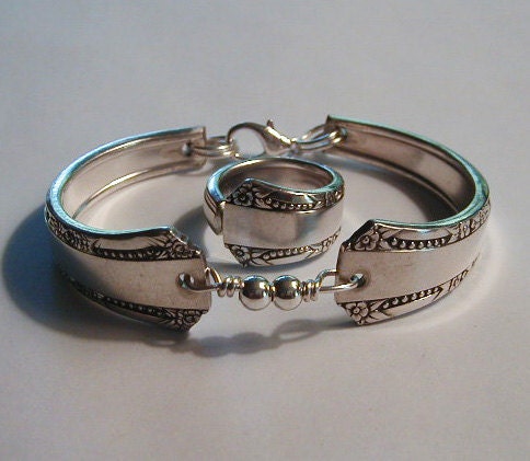 Spoon Bracelet and Spoon Ring Set Recycled Silverware Made to Order in Your Size