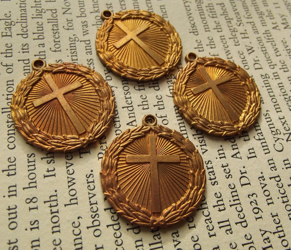 Vintage brass religious cross charms RC3 by OddLittleTree on Etsy