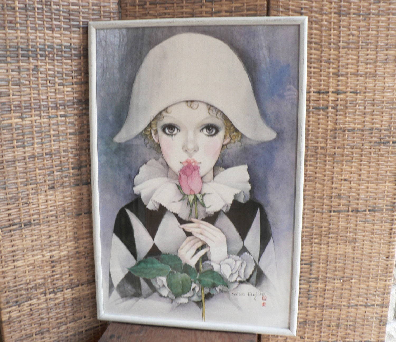 Large Harlequin Pierrot Art Print by Mira Fujita