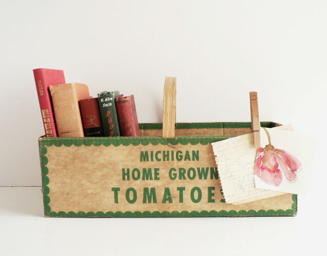 Rustic Farm Market Basket, Cardboard With Wood Handle
