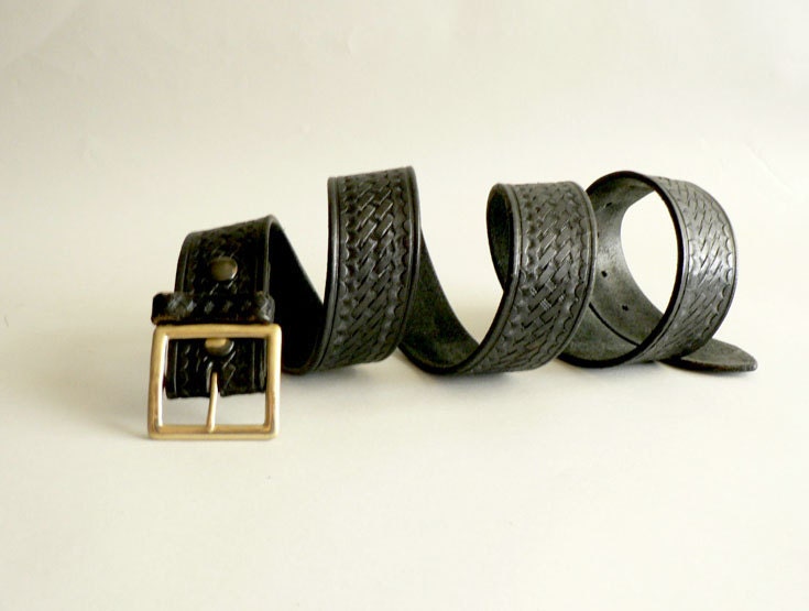 Men's Black Leather Belt , Large Wide Black Belt