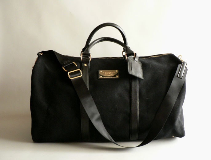 Women&#39;s Black Canvas Duffel Bag Large Overnight Tote by Etsplace