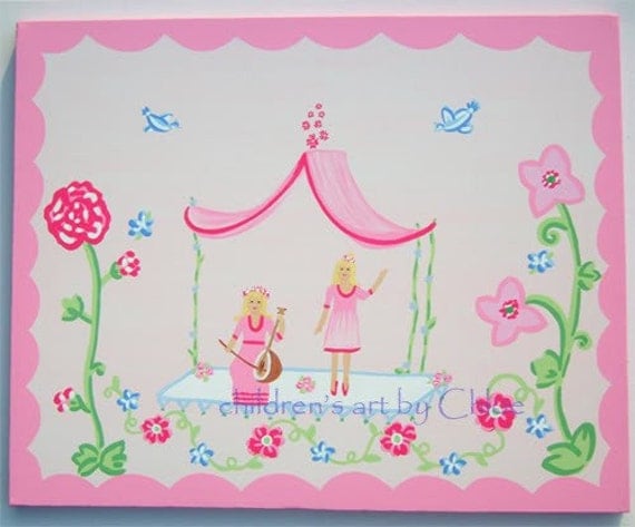 Cherry Blossom Asian Temple Princess Kids Nursery Art 16 x 20