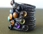 Pick 7 - Sterling Silver Mother's Stackable Ring Set - Your choice of birthstones or any stones