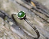 Lucky Jade - Tiny Stacking Ring - Sterling and Fine Silver - Gemstone Rustic Stacker