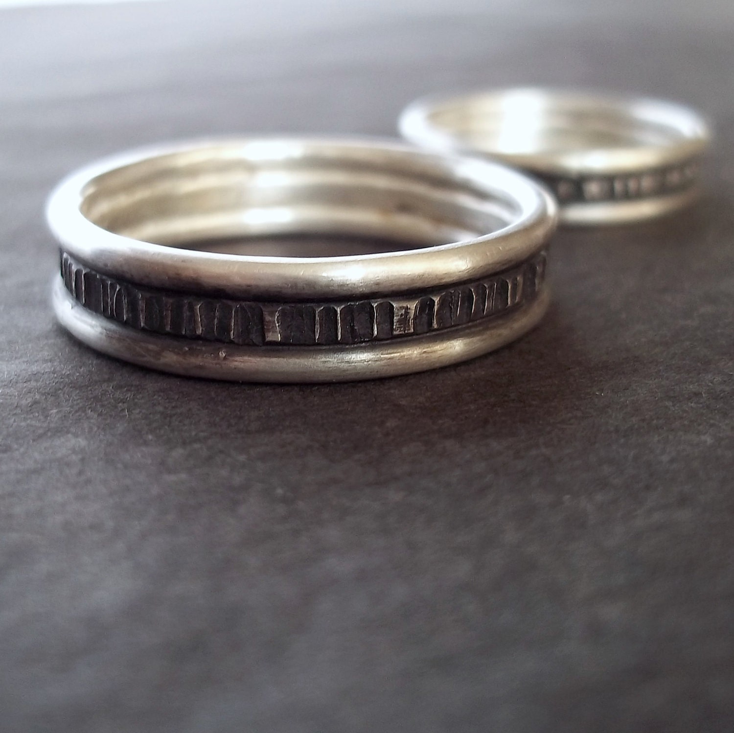 Set of Simple Sterling Wedding Bands - one 4mm and one 6mm wide
