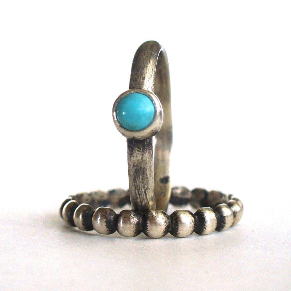 Clink Rings - Sterling Silver and Turquoise Stack Rings