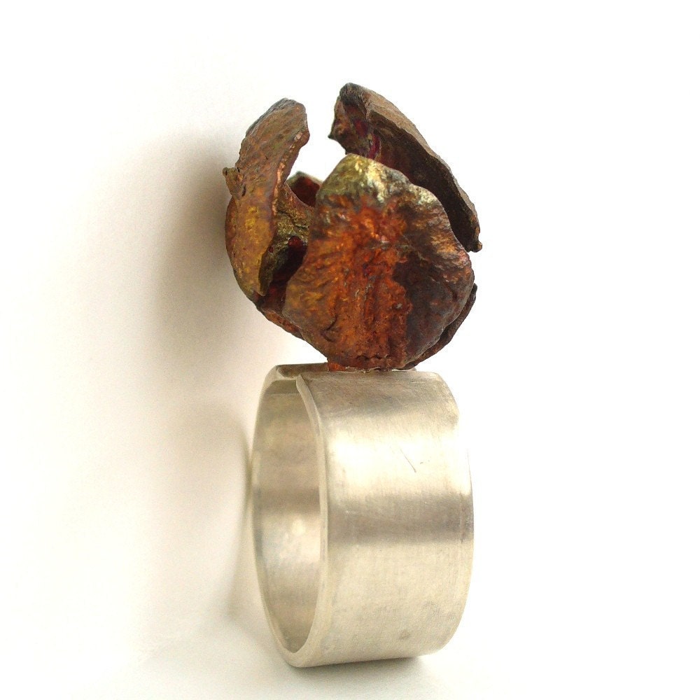 Large Seed Pod Ring - Bronze and Sterling Silver - a different kind of cocktail ring...