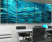 Extra Large Modern Metal Abstract Wall Art Sculpture / Aqua Blue Wave II XL by Jon Allen - statements2000