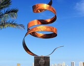 Metal Abstract Freestanding Painted Sculpture / Copper Wisp Garden Art By Jon Allen
