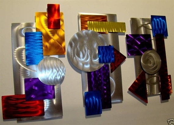 Bright Colorful Abstract Metal Wall Sculpture Multicolored