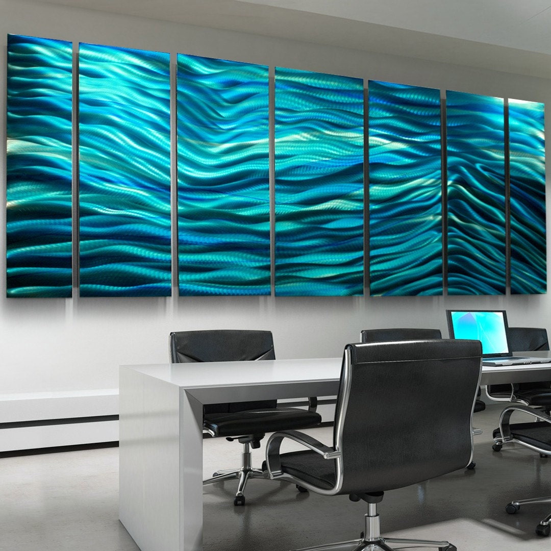 Extra Large Modern Metal Abstract Wall Art Sculpture / Aqua Blue Wave II XL by Jon Allen