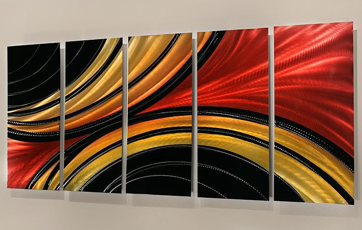 Modern Metal Wall Hand Painted Abstract Art / Solaris Red Black Gold Painting by Jon Allen