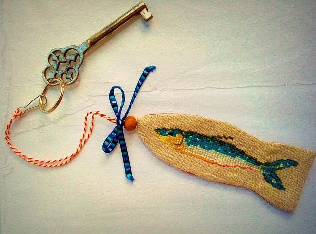 Fish No. 3 - Hand Embroidered Keychain - Bag Charm