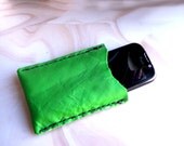 Bright screaming electric green leather iphone or android smartphone case pocket