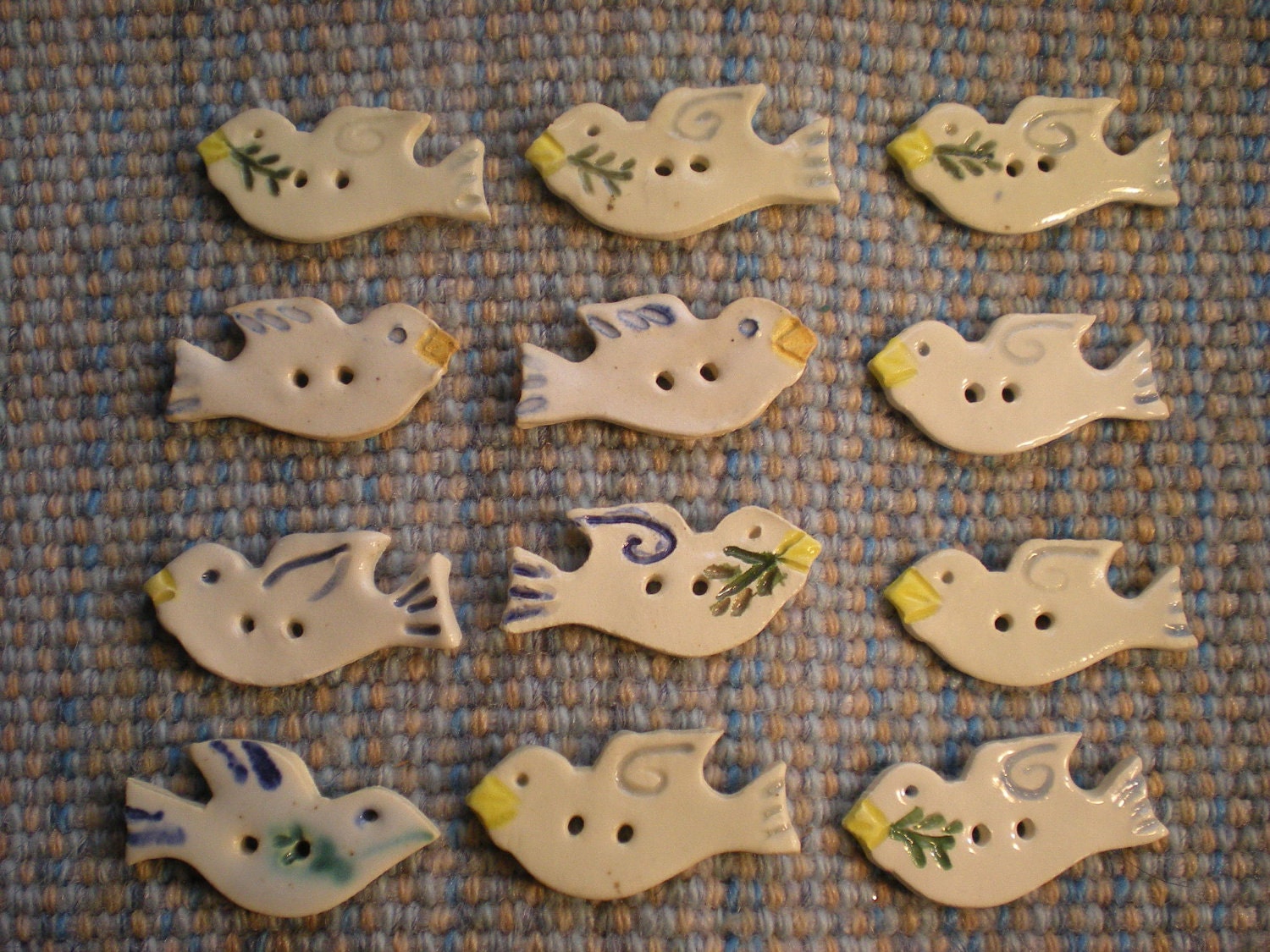 12 large ceramic Peace dove buttons by the Muddy Muse