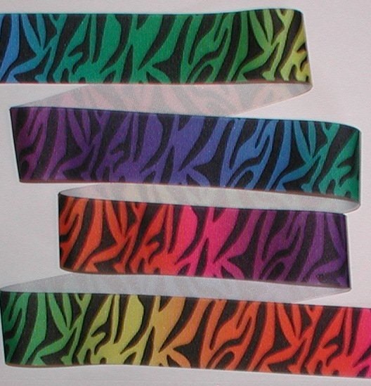Rainbow Zebra Grosgrain Ribbon Multi Purple Hot Pink Orange Blue Green cbonefive