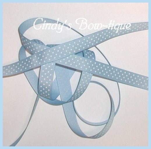 Baby Blue Grosgrain Ribbon Small White Polka Dots Dot 6 y 5/8 wide cbfiveeight