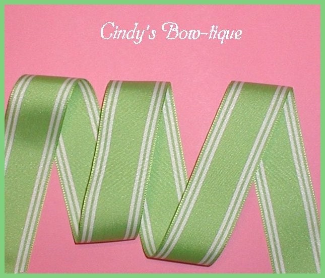 Apple Green Grosgrain Ribbon White Stripes 5 yards 1 1/2 inch wide cbonefive