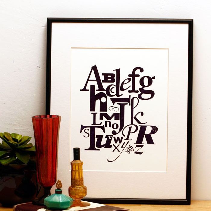 Purple Letterpress Alphabet Art Print, 8x10, Free Shipping Etsy Sale, Ready to Ship
