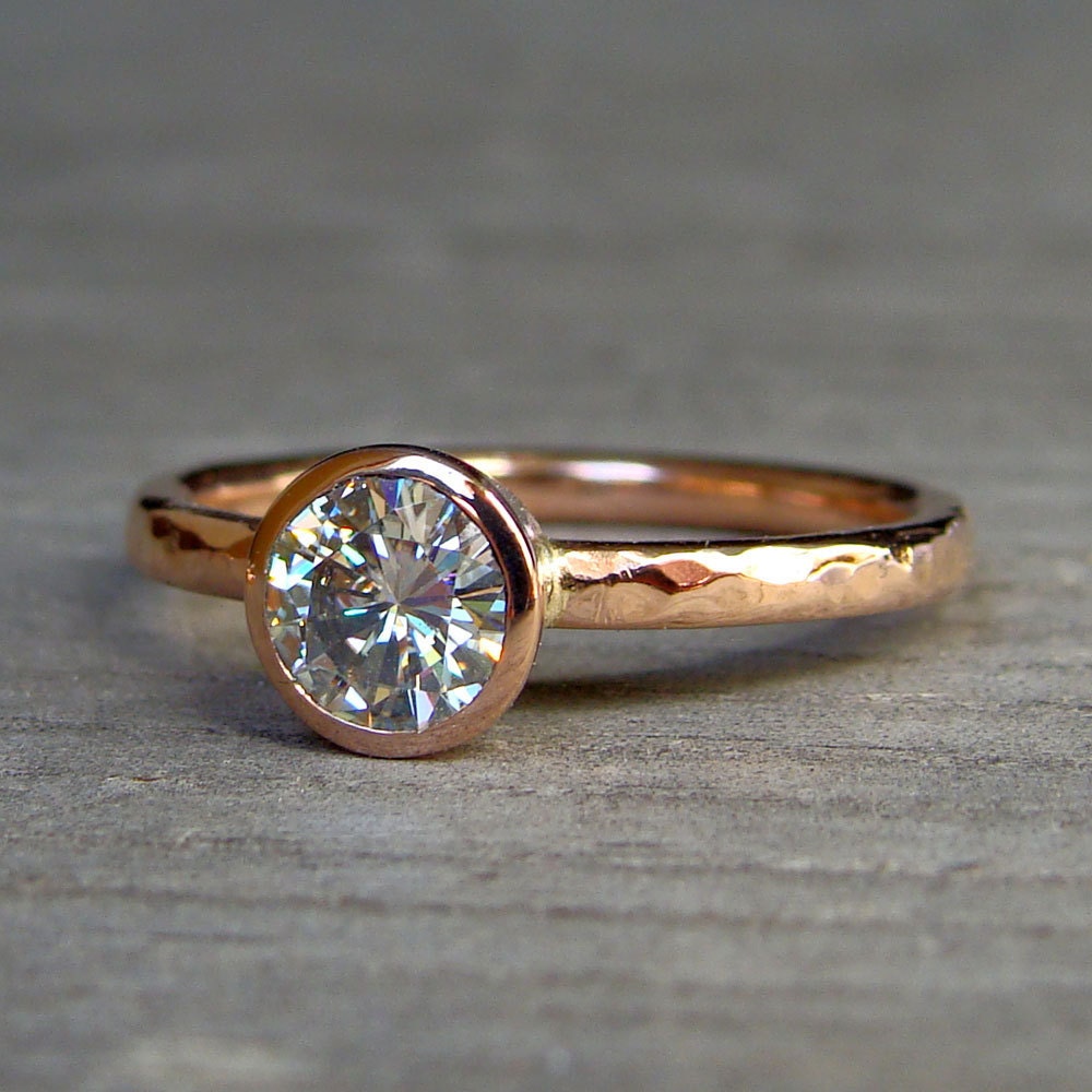 Engagement Ring - Moissanite and Recycled 14k Rose Gold, Made to Order - Eco-Friendly Diamond Alternative