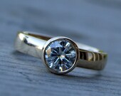 Engagement Ring - Classic Moissanite and Recycled 14k Yellow Gold Solitaire, Made To Order