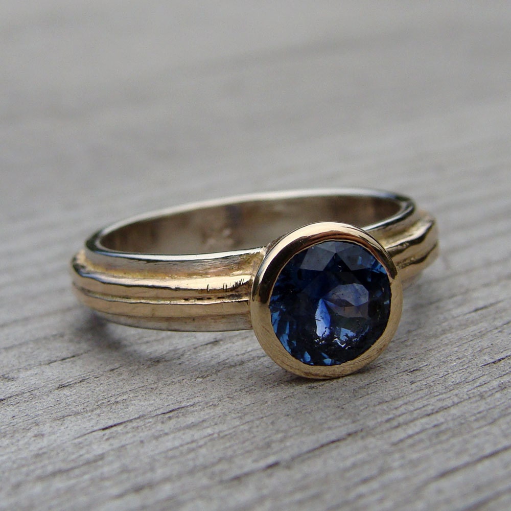 CLEARANCE - Fair Trade Montana Sapphire, Recycled 14k Yellow Gold, and Recycled 14k White Gold Ring, size 6 - Wedding or Engagement