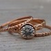 Moissanite and Recycled 14k Rose Gold Stacked Engagment Ring and Wedding Band Set - Diamond Alternative - Made to Order
