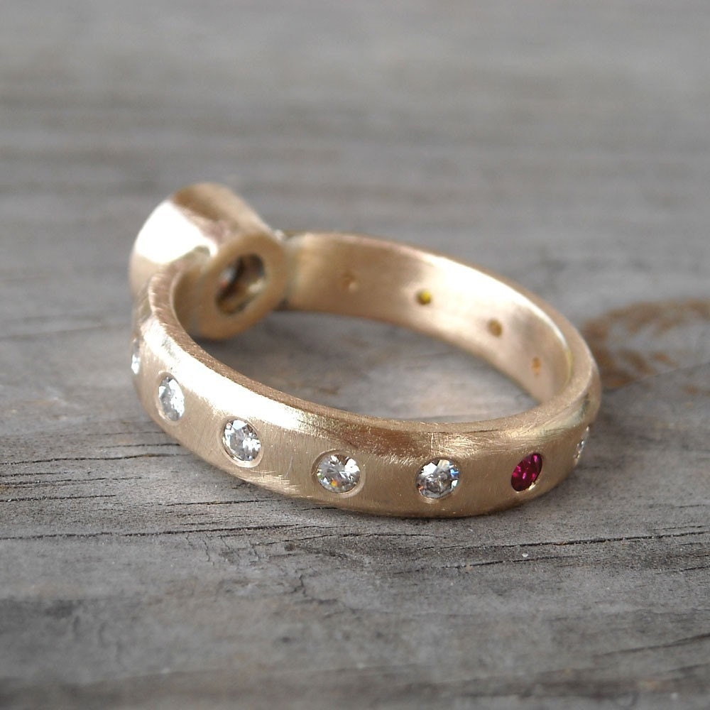 Engagement Ring - Moissanite, Ruby, and Recycled 14k Gold, Made To Order