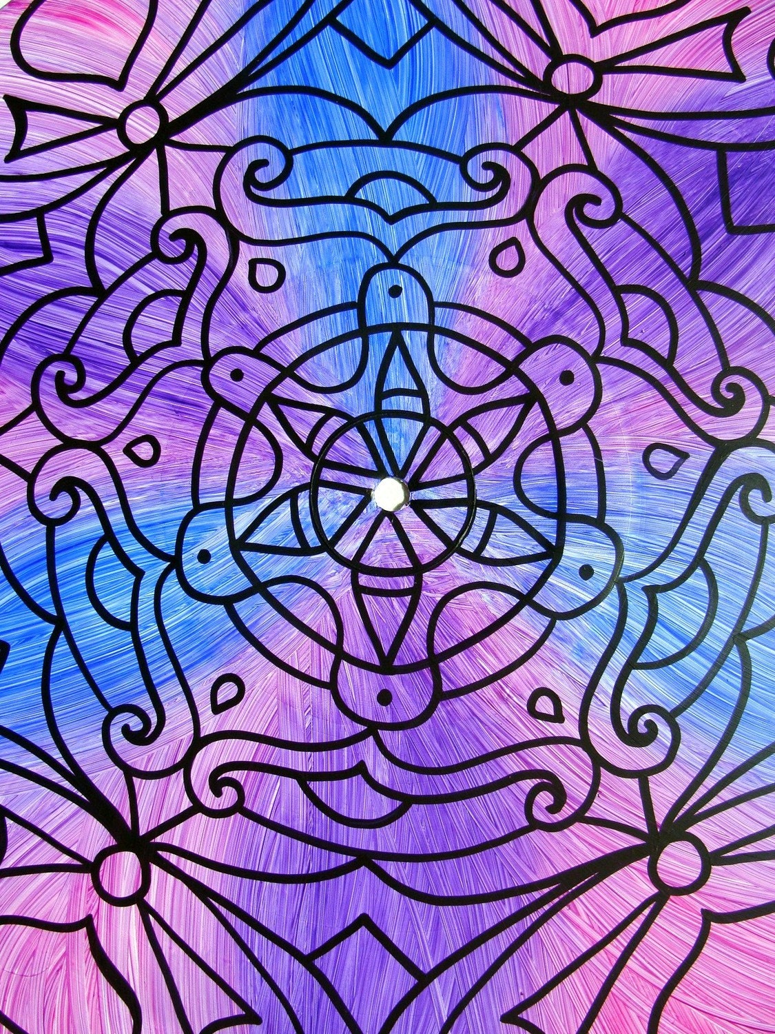 Purple Starfish Turntable Art. Mandala Painting on Vinyl Record.