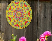 Cotton Candy Land - Original Mandala Painting - Psychedelic Geometric Art Made From Large 16 inch Recycled Vinyl Record