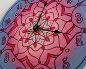 Tahiti Clock - Geometric Mandala in Pink and Blue Made From Recycled Vinyl Record