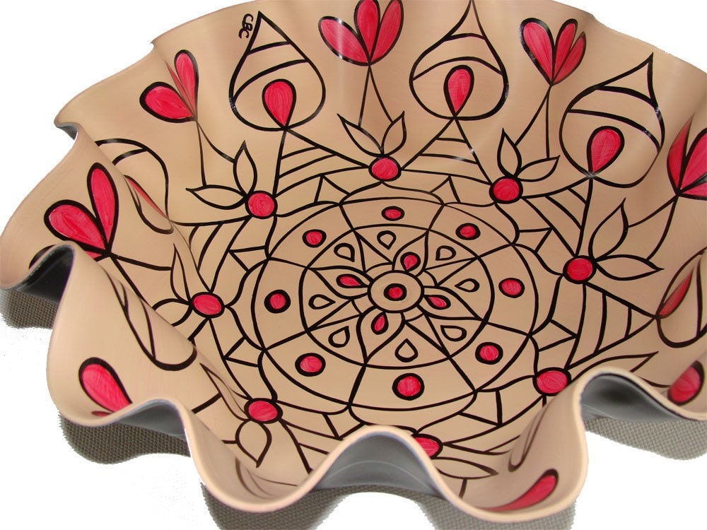 Rose Dust Mandala Record Bowl - Geometric Pattern - Unique Home Decor Made From Recycled Vinyl Record