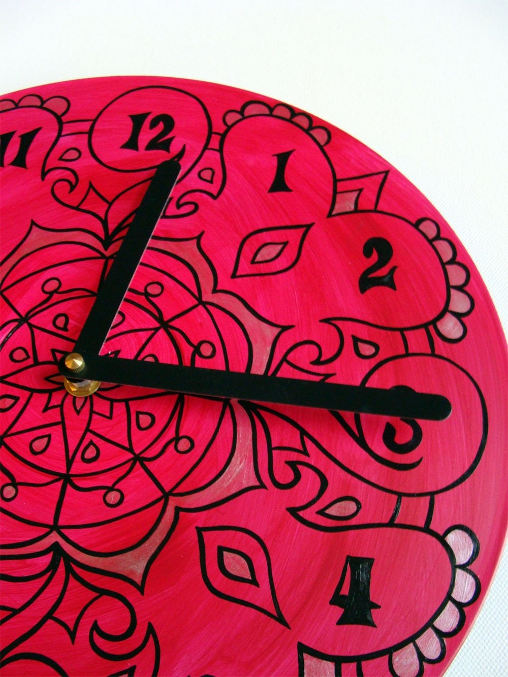 Fuchsia Red Mandala Record Clock - Geometric Design