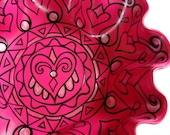 Fuchsia Bowl - Geometric Mandala in Hot Pink Painted on Recycled Vinyl Record