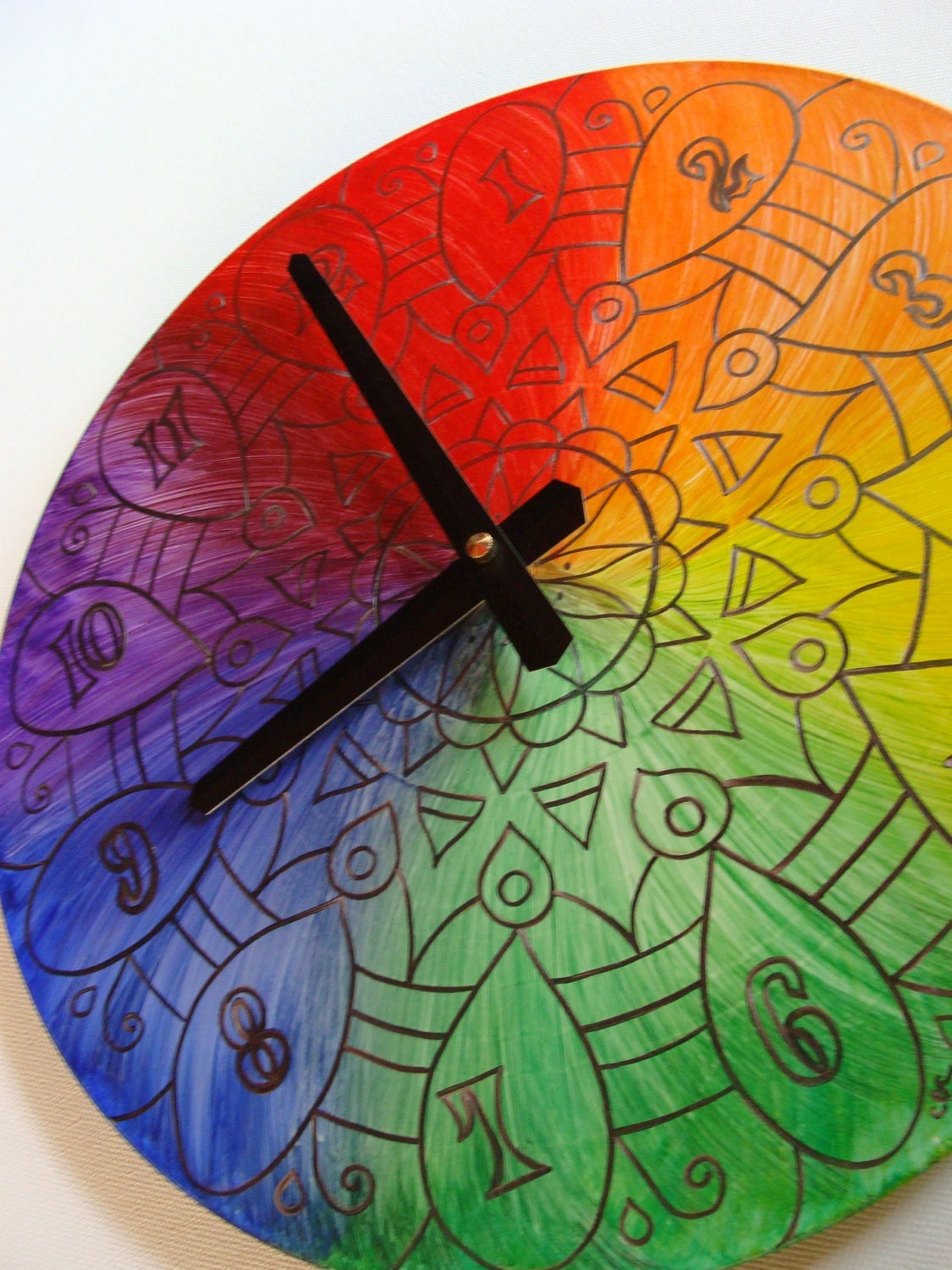 Rainbow Clock With a Silver Lining - Geometric Mandala Clock Hand Painted on Recycled Vinyl Record  - LGBTQ Pride Marriage Equality