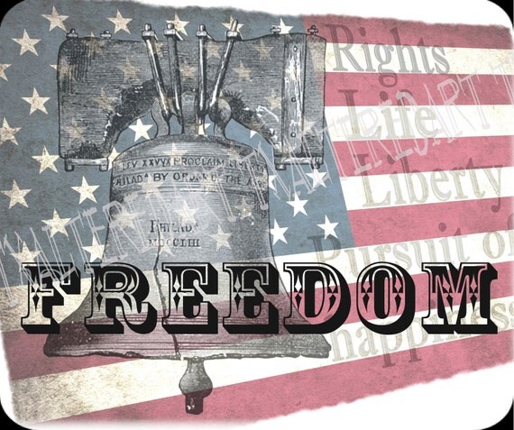 Mouse Pad FREEDOM original art collage decorative USA flag 4th July patriotic Independence day