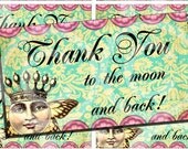 CRoWNeD MooN with WiNGs - DIGITAL COLLAGE SHEET - Printable Download - THaNK YoU To tHe MooN aNd BaCK cards