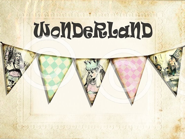 DiGiTaL CoLLaGe SHeeT WHiMSiCaL ALiCe in WoNDeRLaND GaRLaND PaPeR BaNNeR make your own printable