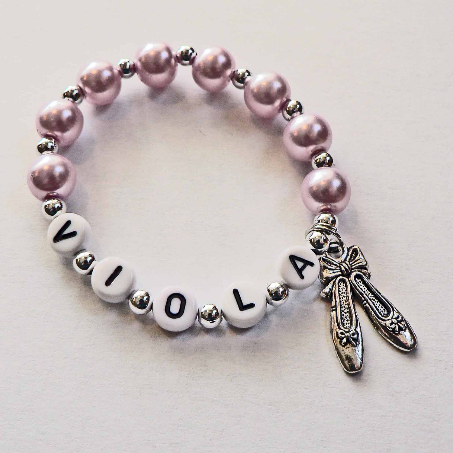 PERSONALIZED Name Bracelet Ballet Pointe Shoe Charm and Pearls Party Favor or Dance Recital Gift  Infant Child Kid Pretty Girl's Jewelry