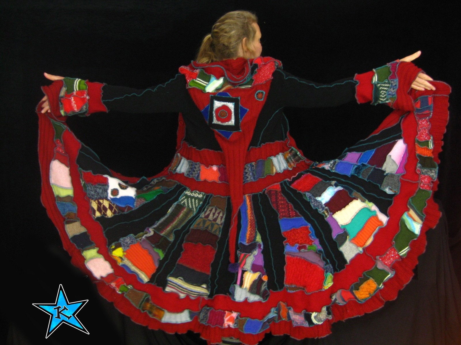 RESERVED FOR Carrick F-  Bohemian Ragamuffin -  Crazyquilt travelling coat -  Upcycled-Long Recycled Sweater Coat-Elf Couture - Gypsy Traveler