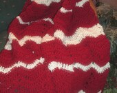 HAND CROCHETED DECORATIVE THROW IN BURGUNDY RED AND CREAMY WHITE